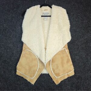 American Rag‎ Faux Suede Sherpa Vest Womens Small Sleeveless Tan Cream Boho Chic
